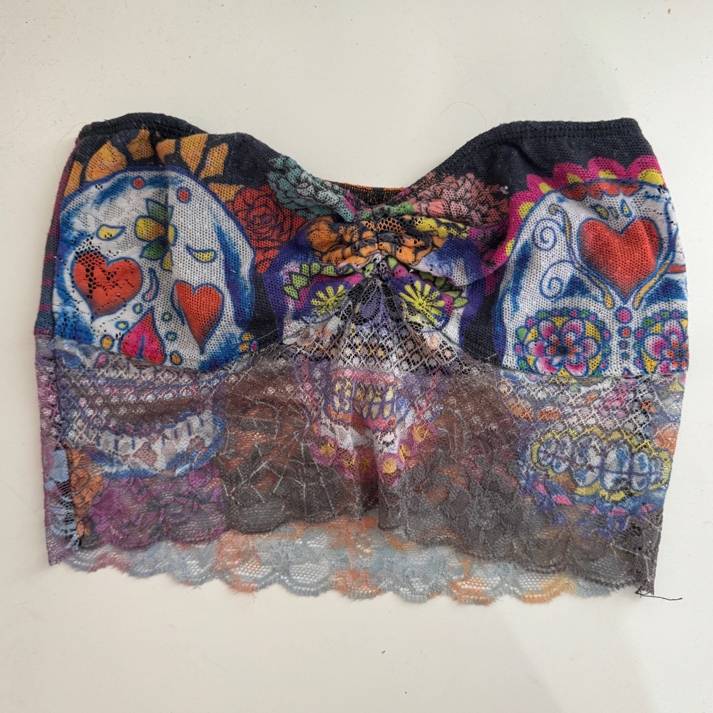 PRIVATE ARTS: Colorful skull lace tube top — Great condition